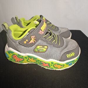 Skechers® Play Scene Toddler Boys Size 7 Dino Sneakers Charcoal Grey Lime Shoes